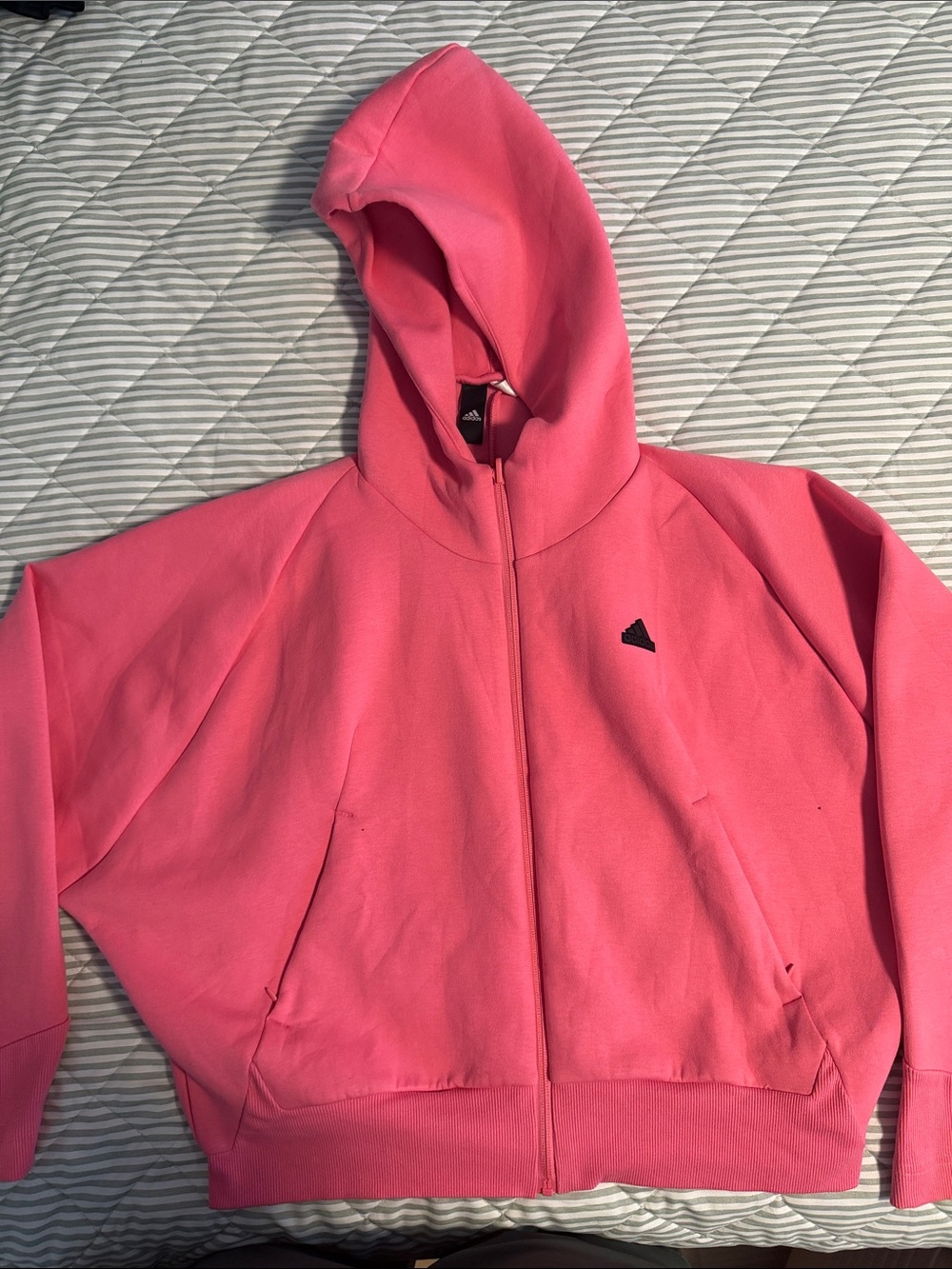 adidas Girls Pink Hooded Zip-Up Jacket with Small Black Logo